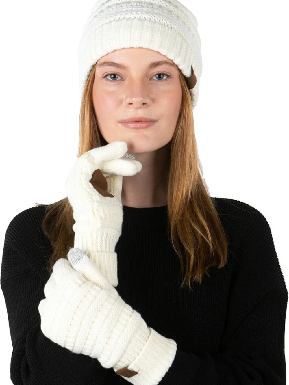 Cozy Women's Beanie & Touchscreen Gloves Set - Soft Acrylic Knit Winter